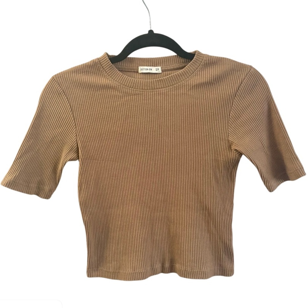 Cotton on ribbed half sleeve crew neck fitted crop top